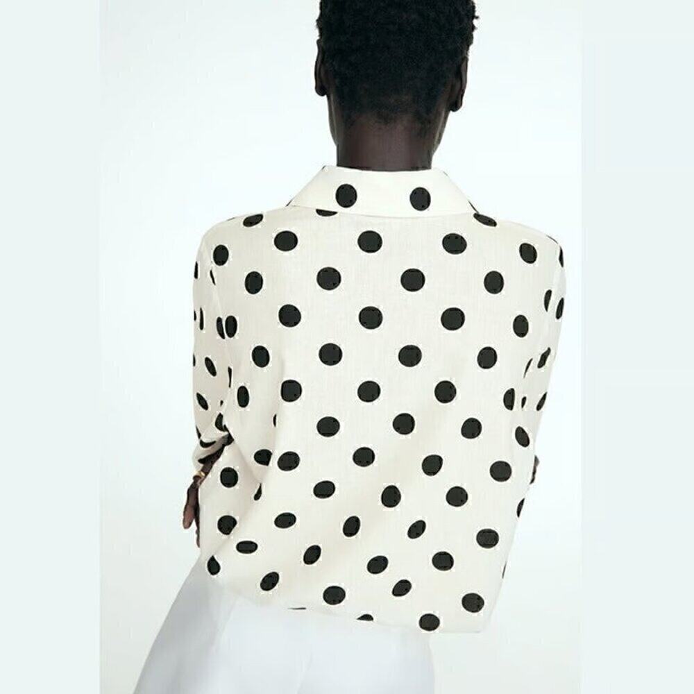 ZARA Polka Dot Linen Blend Oversized Shirt NWT French Girl Blouse - Picture 11 of 14